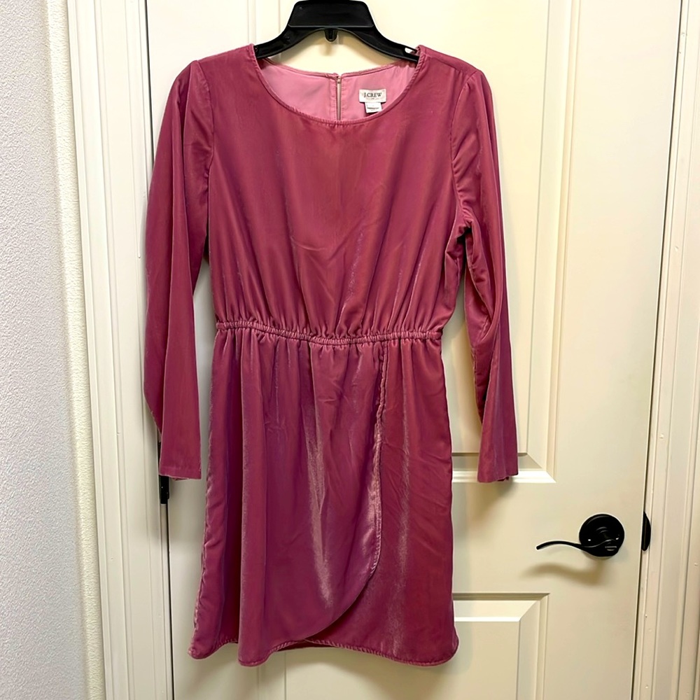 Pink velvet long-sleeved faux-wrap dress JCrew size 4